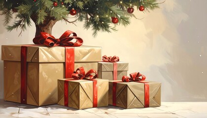 Christmas Presents Under the Tree - A Festive Holiday Scene.