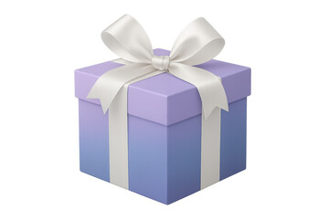 Obraz premium Purple and blue gift box with white ribbon and bow, symbolizing celebration, surprise, and holidays on transparent background