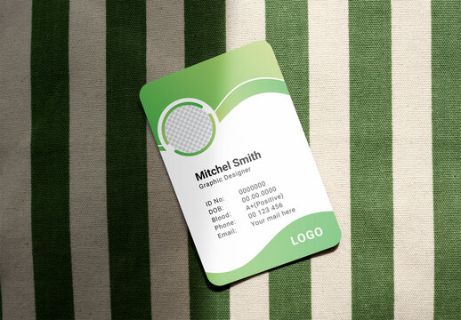 Blank Mockup Template of ID or business card on Striped Fabric Background 