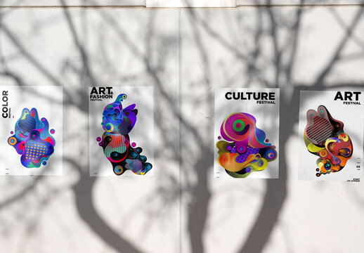 Mockup of Four vertical urban posters for AD