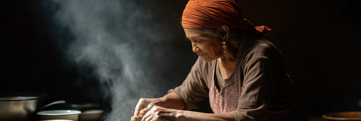 A seasoned chef, expertly crafting a traditional dish in a warm kitchen, emphasizing the beauty of cultural heritage and the joy of home-cooked meals.