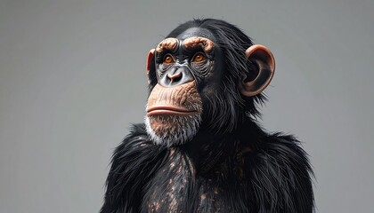Portrait of a Chimpanzee with Intense Gaze and Detailed Features.