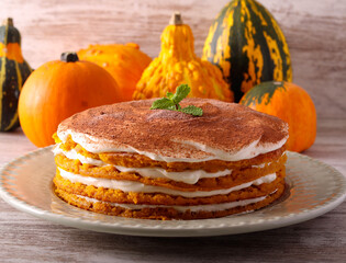 pumpkin layered cake on plate
