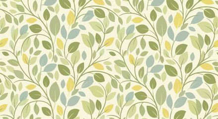 Stylized mid-century floral shapes complemented by simplified leaf. Solid flat vector colors, seamless repeat ideal for wallpapers, product packaging, and home decor surfaces