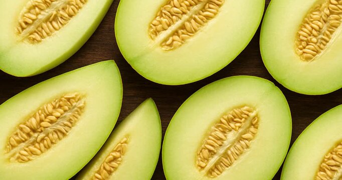 Melon slices on Table. Fruit Background
