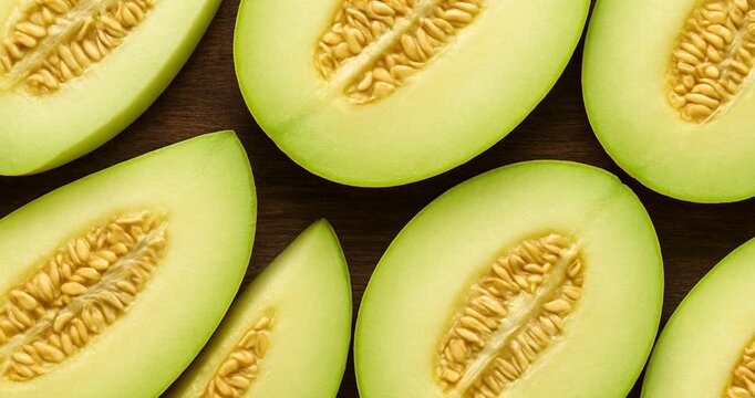 Melon slices on Table. Fruit Background