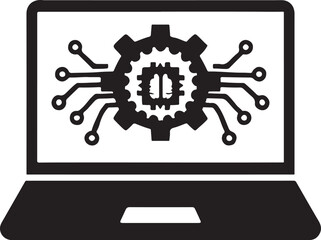 Laptop screen forming a circuit network vector, digital technology connection and innovation concept.