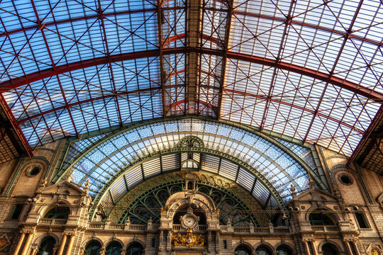 The old beautiful railway station in Antwerpen, Belgium
