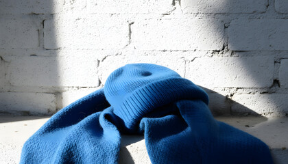 DeepSkyBlue hat and DeepSkyBluescarf draped against a white backdrop