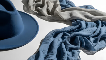 DeepSkyBlue hat and DeepSkyBluescarf draped against a white backdrop