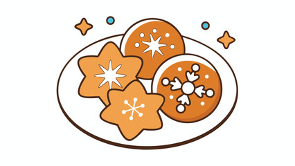 Festive christmas gingerbread cookies decorated with snowflakes and stars on a plate
