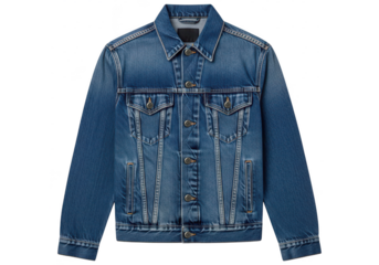 Classic denim jacket fashion apparel clothing style and garment wear isolated on transparent background