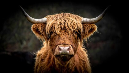 Majestic Highland Cow Portrait - A Close-Up of Scottish Cattle.