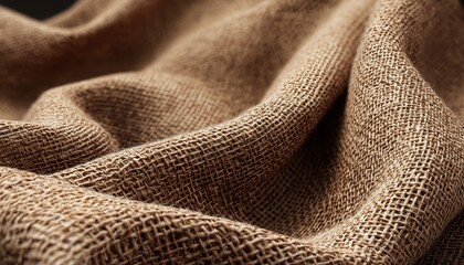 Close-Up Of Organic Sackcloth Burlap Woven Ure Fabric In Beige Sepia Brown: Detailed Look At Natural Material