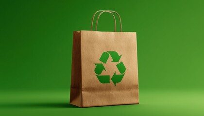 100% Recyclable Brown Paper Bag With Green Recycling Symbol: Eco-Friendly, Reusable, And Earth-Saving Solution For A Sustainable World