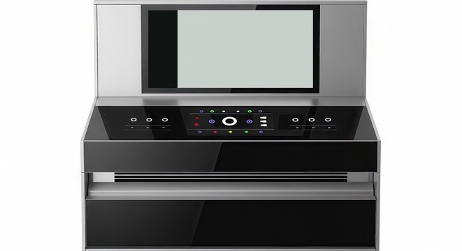 Smart stove with touchscreen interface and sleek black design, showcasing modern technology for smart home integration and culinary education in contemporary kitchens