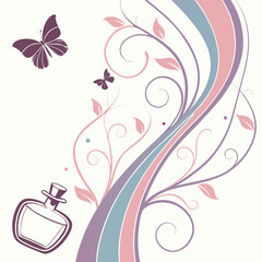 Abstract Perfume Splash Vector Background with Pastel Colors and Swirling Lines, Perfect for Cosmetic Advertisement Banners, Social Media Campaigns, and Website Headers.