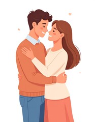 Obraz premium Cartoon illustration of a smiling couple hugging each other
