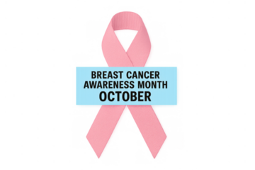 Pink ribbon with text for breast cancer awareness month in october, symbolizing support and health campaign