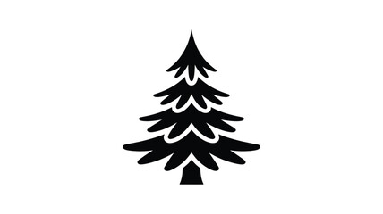Obraz premium A simple stylized black silhouette of a tall evergreen pine tree with a pointed top and layered branches on a white background silhouette