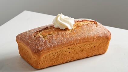 Golden Loaf with Cream Swirl Simple Sweet Treat Still Life for Dessert Menus.