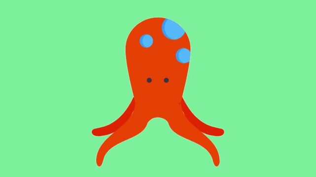 Cute animated orange octopus with blue spots on a bright green background for motion graphics and visual effects