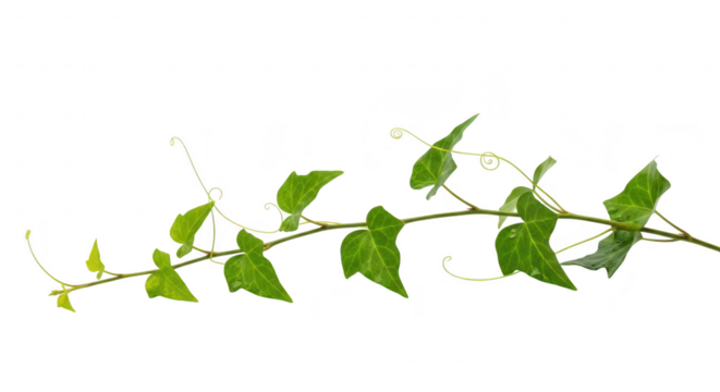Green ivy vine branch with leaves isolated on transparent background