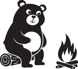 Naklejka premium Cute cartoon bear by campfire vector image