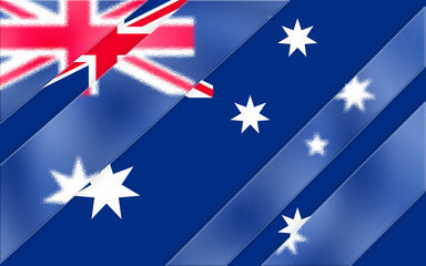 A stylized representation of the Australian flag, showcasing a blend of deep blues and whites, marked by textured overlay and diagonal elements evoking a sense of modern patriotism.