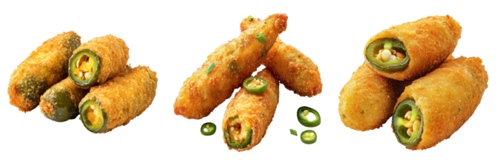 Delicious deep-fried jalapeno poppers with creamy filling, an irresistible snack. The jalapenos have been breaded and fried to golden perfection.