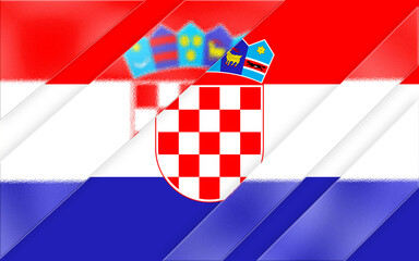 A stylized depiction of the Croatian flag and coat of arms, using an abstract geometric technique to convey patriotism and national identity in a modern, visually striking manner.