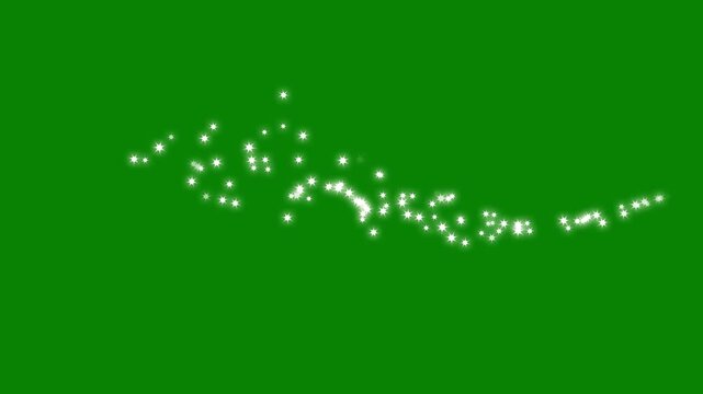 Shining glitter star sparkle animation with glowing dust trails and twinkling fairy sparkles, creating a dreamy shimmer particle motion design on a transparent chroma key green screen background. 4K