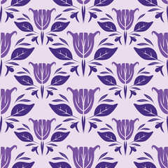 Vintage floral wallpaper with repeating patterns of large flowers and leaves. Earthy tones of brown and green dominate the floral design. Classic vintage style. Vintage art