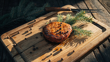 Weihnachtliches Steak auf Tannengr&uuml;n