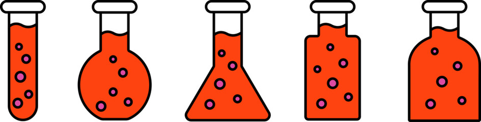 Laboratory flasks with purple reactions