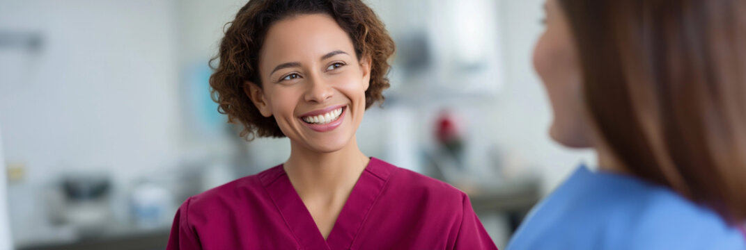 A warm and engaging portrait of a healthcare professional smiling at a patient, showcasing the connection and compassion essential in health and wellness interactions.