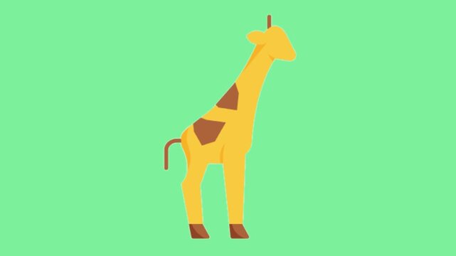 Cute animated giraffe icon with a long neck moving gracefully on a vibrant green background perfect for educational or nature themed content