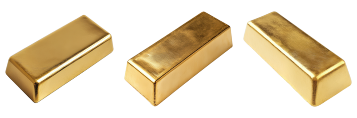Three gold bars arranged, gleaming with a warm, inviting luster. The bars sit side-by-side, radiating wealth and value