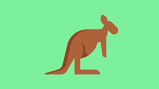 Animated kangaroo icon with a simple brown silhouette on a solid light green background