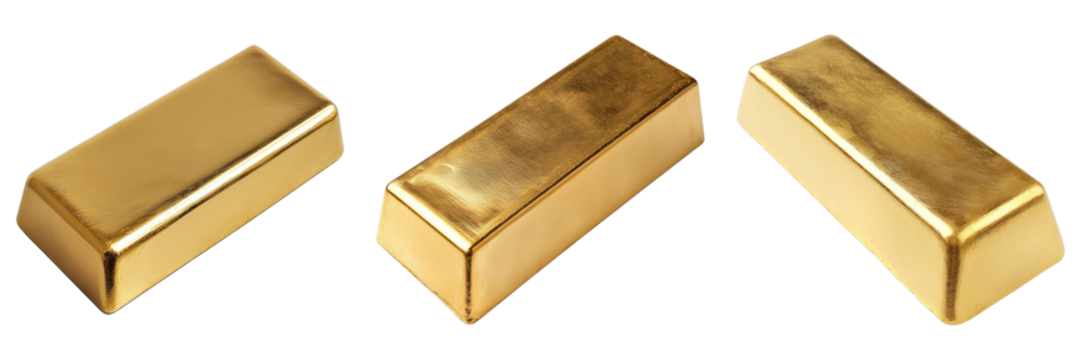 Three gold bars arranged, gleaming with a warm, inviting luster. The bars sit side-by-side, radiating wealth and value