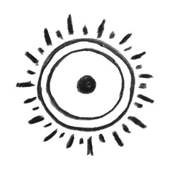 Abstract hand drawn sun symbol with radiating lines, art icon