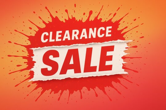 Clearance sale banner with red paint splash background and torn paper text design for marketing promotion retail advertising and online shopping discount campaign