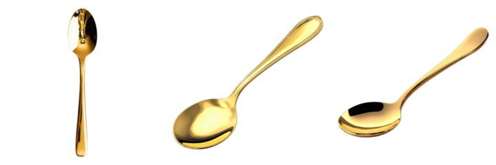 Golden spoons arranged to showcase their elegant design, perfect for dining and culinary presentation