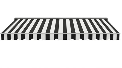 Black and white striped awning outdoor sun shade retractable patio cover window door canopy protection design on transparent background
