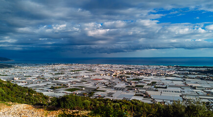 Vast greenhouse areas in the Demre district of Antalya. Greenhouse farming.