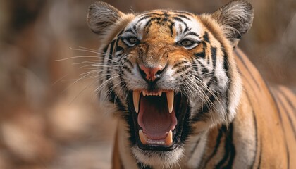 Ferocious Behavior Of Female Tiger In Ranthambore National Park Forest Reserve, Rajasthan, India, During Hot Summer Safari