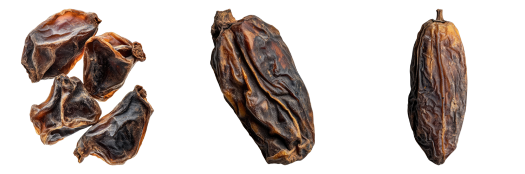 Close-up shot of dates in various arrangements, emphasizing their textures and forms