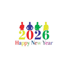Colorful Human Silhouette 2026 Happy New Year Design | Multicolor Celebration Template