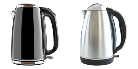 An electric kettle of black and silver color for boiling water for coffee or tea