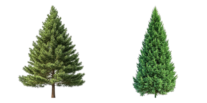 Two majestic coniferous trees standing tall against a bright background, perfect for a natural aesthetic. They add a touch of nature's beauty to any design.